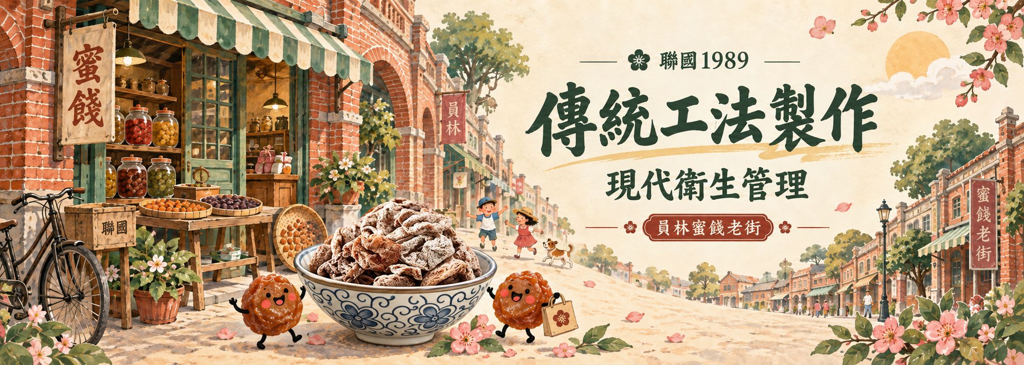 聯國1989｜傳統工法製作・現代衛生管理，員林蜜餞老街童趣懷舊插畫